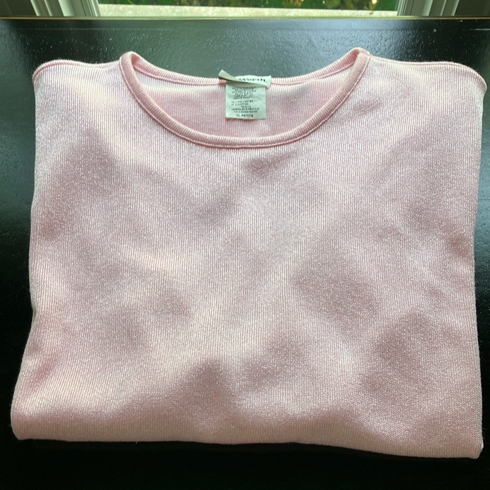 BonWorth Light Pink shimmery short sleeve lightweight sweater XL